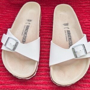 36 Birkenstock Madrid White Buckle Slides